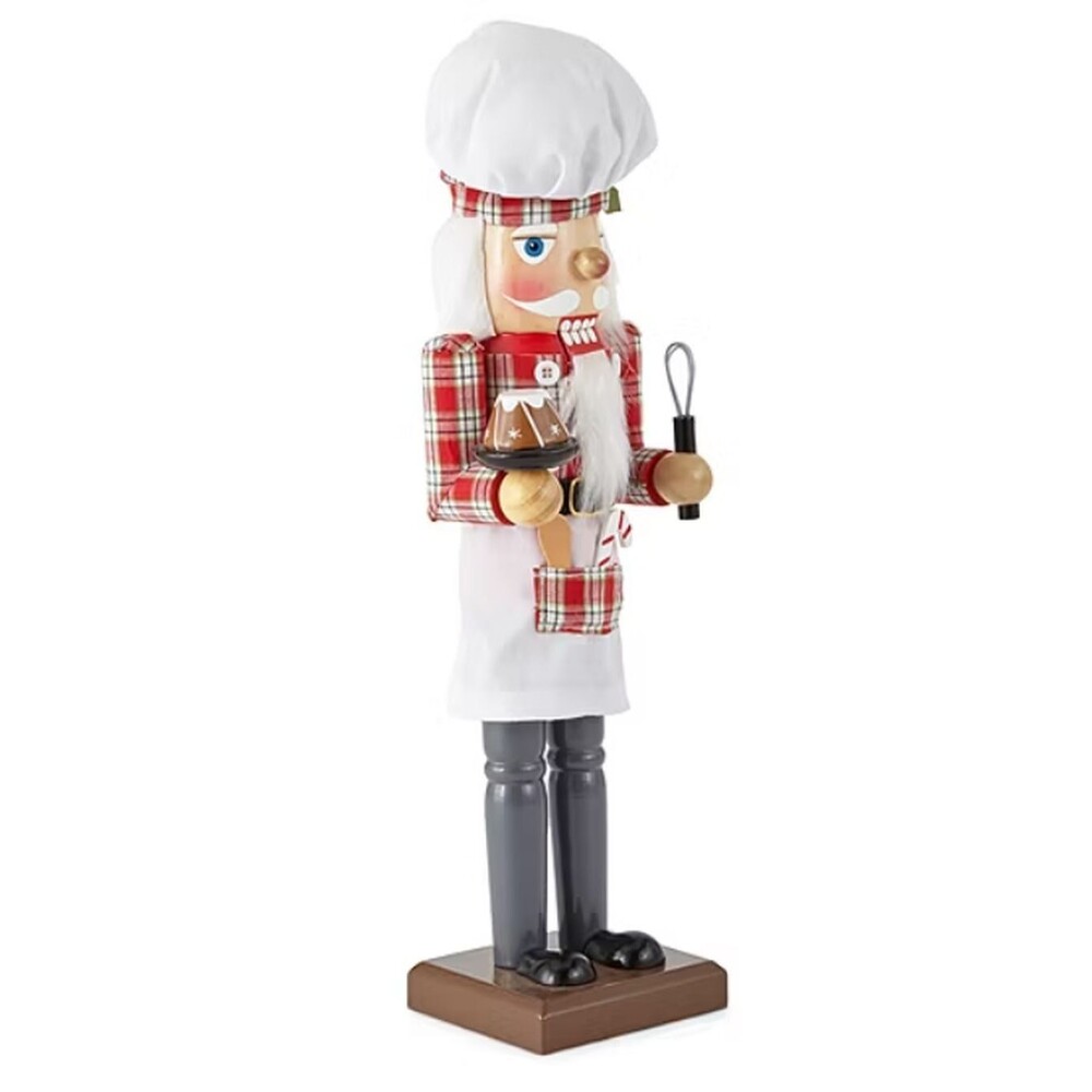 Wooden Christmas Nutcracker, 14", WHITE FAT CHEF SANTA IN PLAID OUTFIT 601, NP